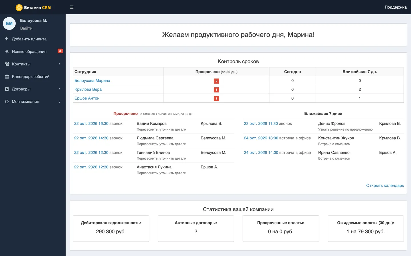 Контроль сроков и статистика — скриншот Витамин CRM